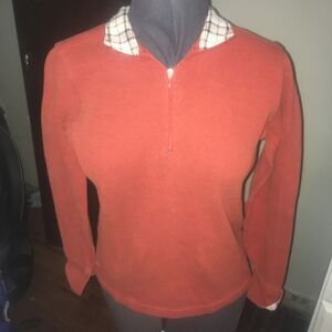 Orvis quarter zip pullover with plaid accents